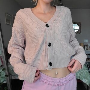 Dusty pink cable knit cardigan sweater size medium